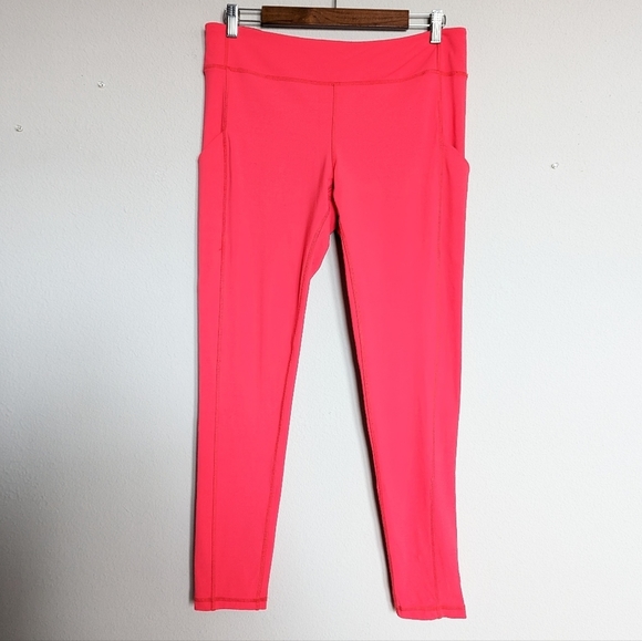 GAP bright coral pink athletic workout leggings with pockets size L - Picture 2 of 7